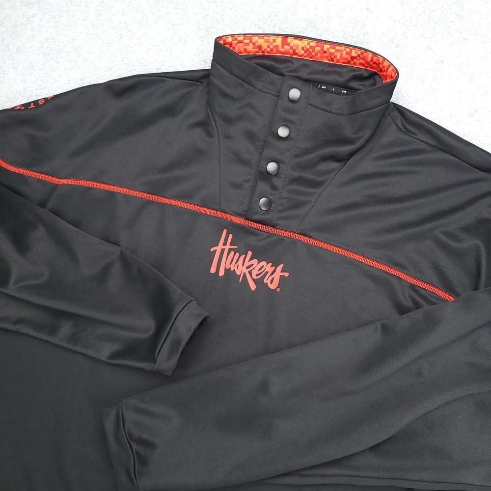Adidas Huskers 1/4 Snap Button Pullover Mens Size M Black Aeroready Sweatshirt